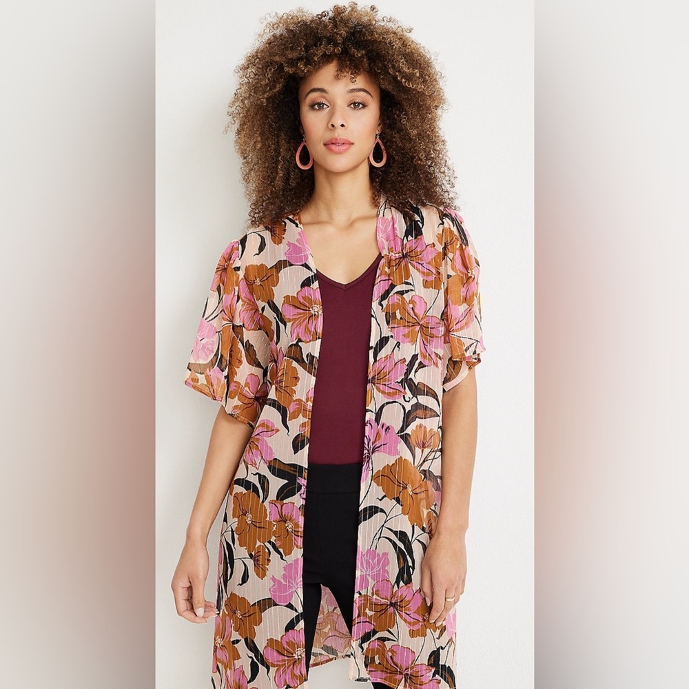 Maurice's floral flutter sleeve kimono size medium